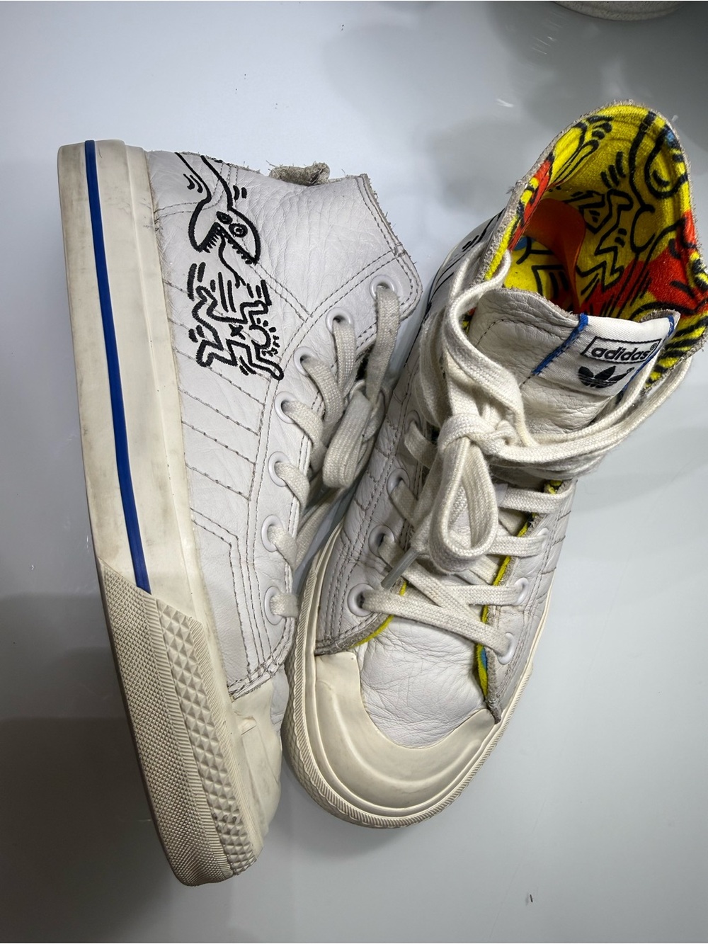 Adidas Nizza x Keith Haring 6/7.5 Hi RF Pop Art Leather High Top Sneakers